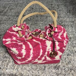 Michael Kors Pink and Cream Tie-Dye Canvas Tote with Rope Handles